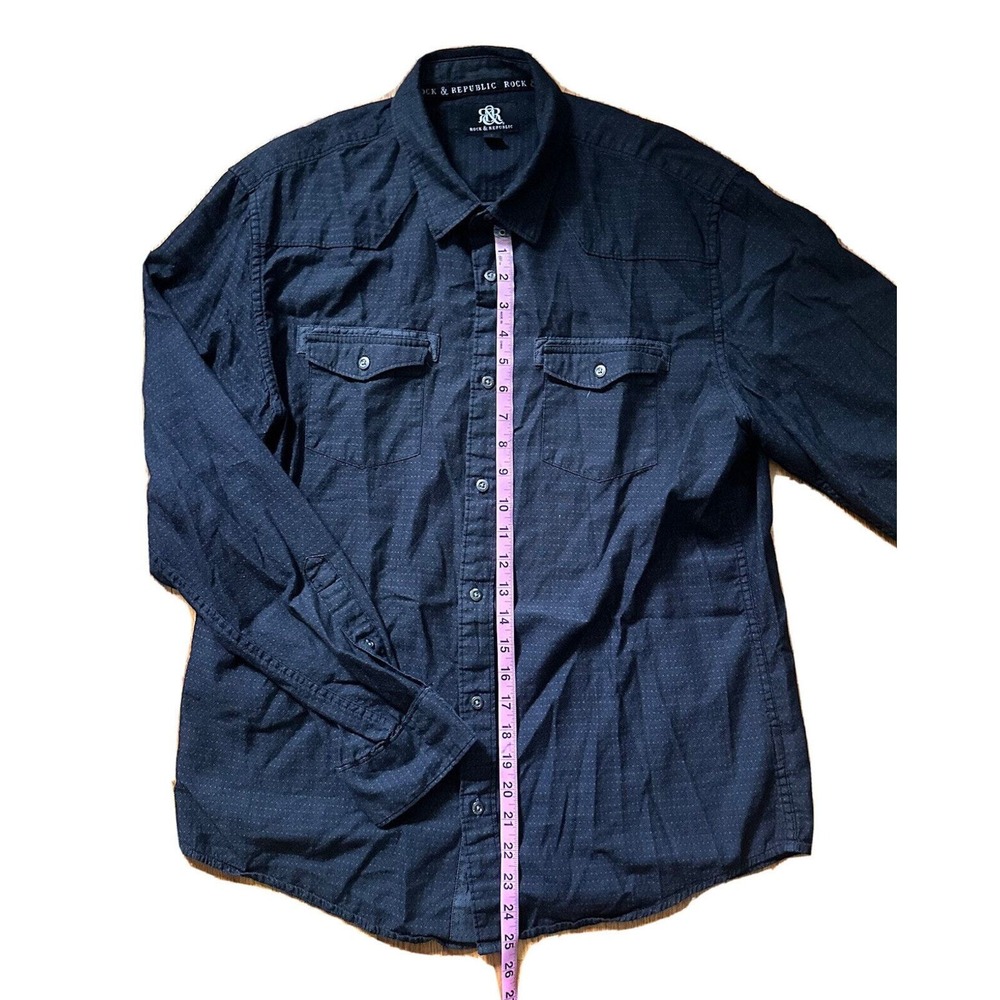 Rock & Republic Shirt Men's L Dark Gray Casual Pockets Button Roll Up Shirt - Picture 9 of 13